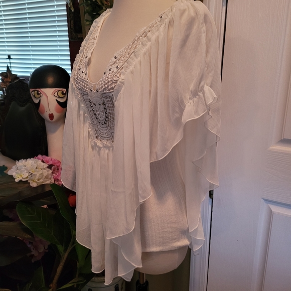 Free People Peasant Top Boho Romantic Sexy Crocheted Small Festival small - Picture 6 of 9